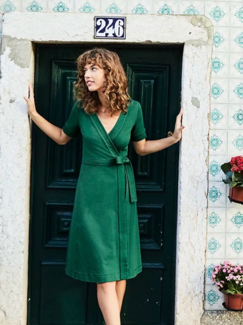 Boden Mira Ponte Wrap Dress Womens 2R Green Short Sleeve Tie Waist Work